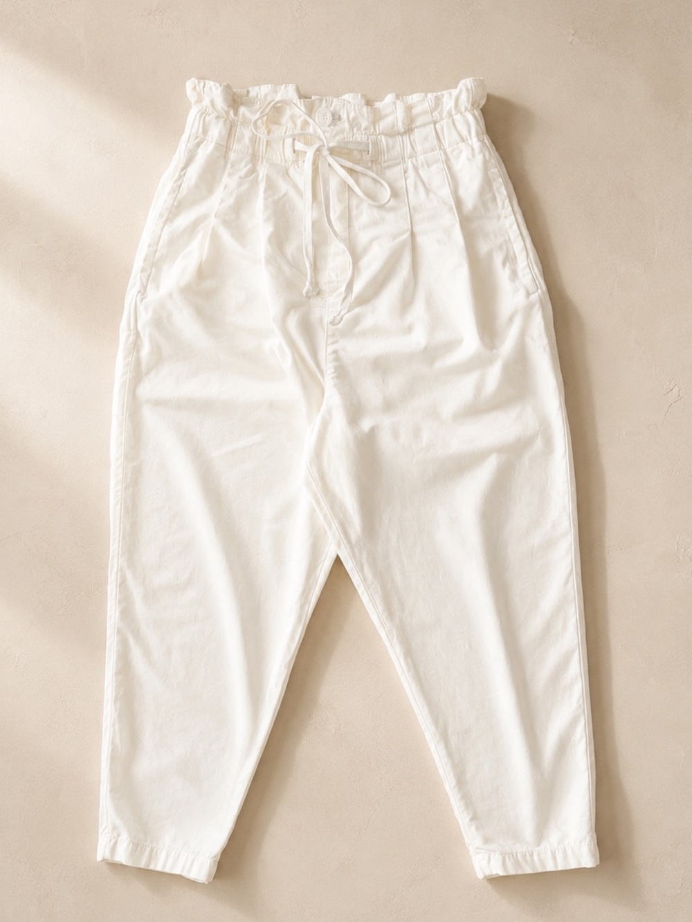 Free People Margate Pleated Trouser White Paperbag Waist Drawstring Pants Medium